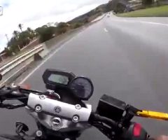 Biker Gets The Wobbles And Loses Control On Highway
