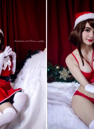 Cosplay Or Boudoir Version Of Christmas Uraraka? Which One Is Better? Can’t Decide… Take Both! By Kanra_cosplay