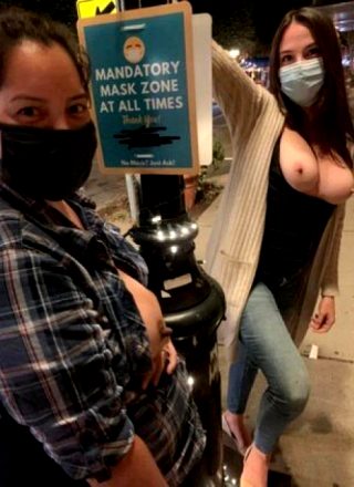 Mask on. Tits out